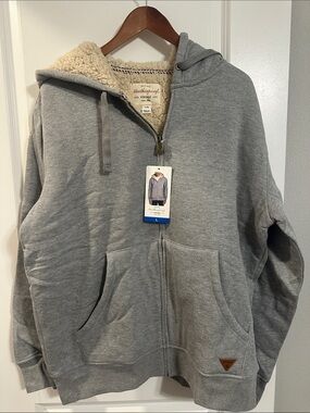 Weatherproof Men’s Gray Zip-Up Hoodie with Cream Sherpa Lining